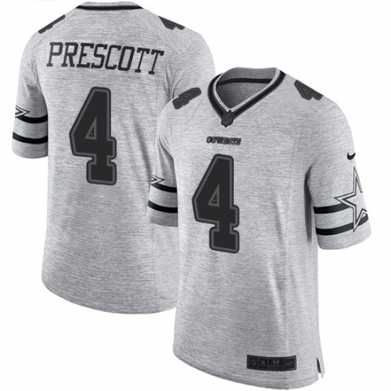 Men's Nike Dallas Cowboys 4 Dak Prescott Limited Gray Gridiron II NFL Jersey