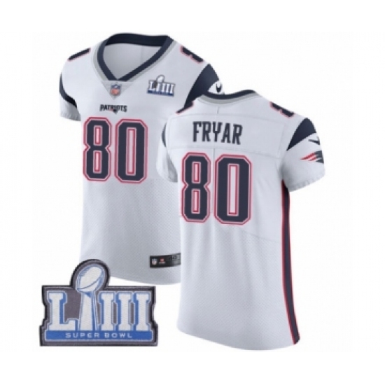 Men's Nike New England Patriots 80 Irving Fryar White Vapor Untouchable Elite Player Super Bowl LIII Bound NFL Jersey