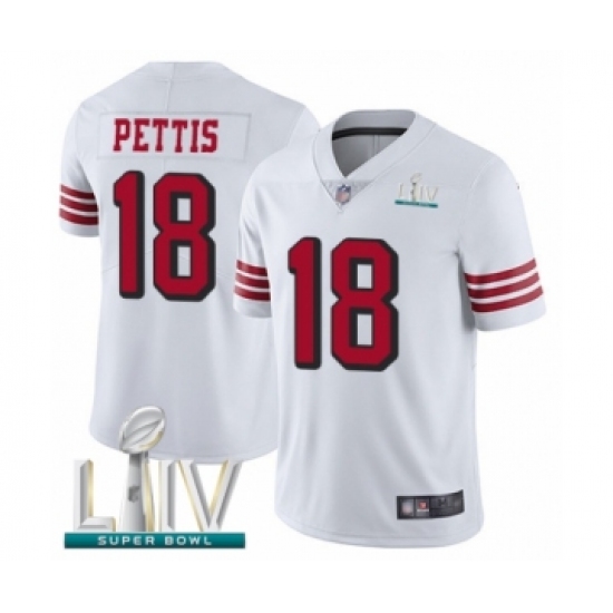 Youth San Francisco 49ers 18 Dante Pettis Limited White Rush Vapor Untouchable Super Bowl LIV Bound Football Jersey