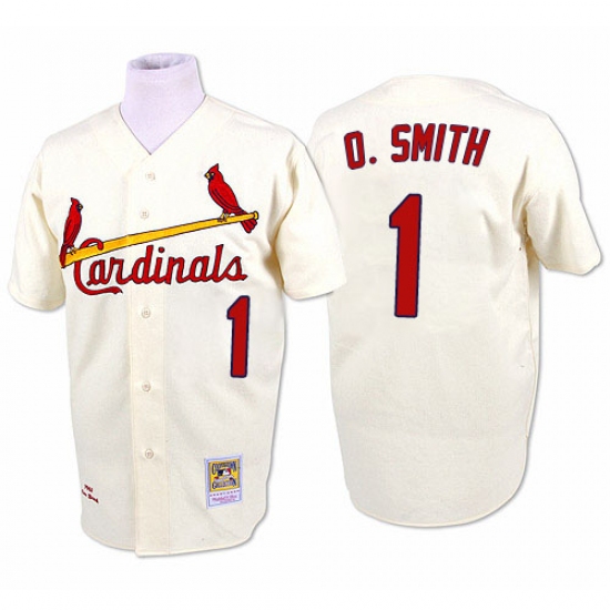 Men's Mitchell and Ness St. Louis Cardinals 1 Ozzie Smith Replica Cream Throwback MLB Jersey