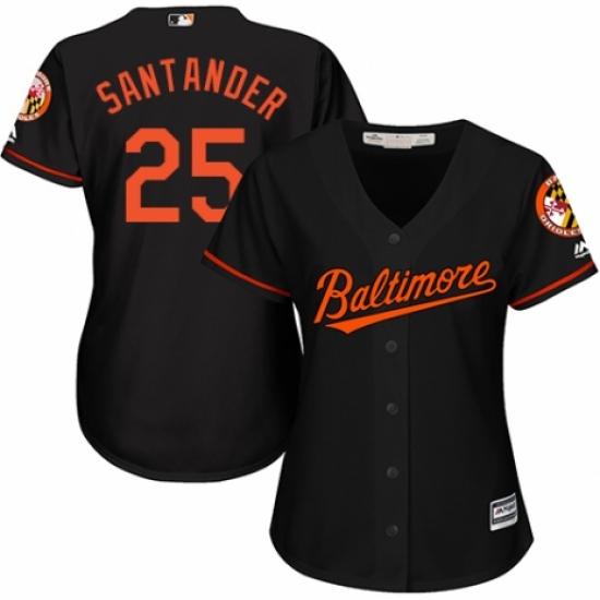 Women's Majestic Baltimore Orioles 25 Anthony Santander Replica Black Alternate Cool Base MLB Jersey
