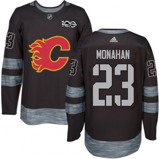 Men's Adidas Calgary Flames 23 Sean Monahan Authentic Black 1917-2017 100th Anniversary NHL Jersey