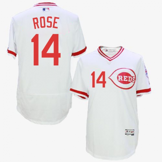 Men's Majestic Cincinnati Reds 14 Pete Rose White Flexbase Authentic Collection Cooperstown MLB Jersey