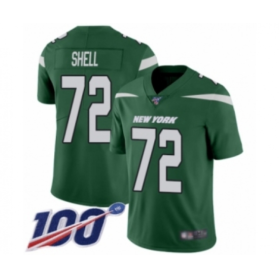 Men's New York Jets 72 Brandon Shell Green Team Color Vapor Untouchable Limited Player 100th Season Football Jersey