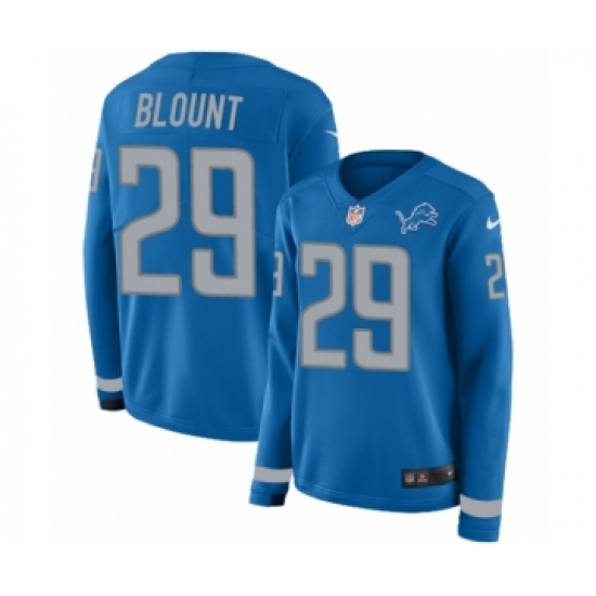 Women's Nike Detroit Lions 29 LeGarrette Blount Limited Blue Therma Long Sleeve NFL Jersey