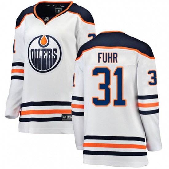 Women's Edmonton Oilers 31 Grant Fuhr Authentic White Away Fanatics Branded Breakaway NHL Jersey