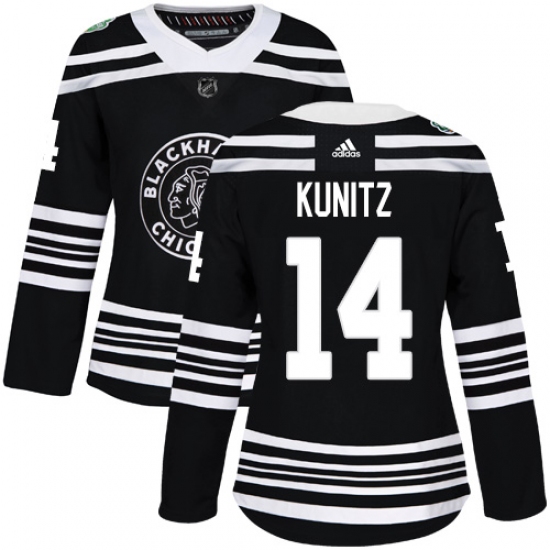 Women's Adidas Chicago Blackhawks 14 Chris Kunitz Authentic Black 2019 Winter Classic NHL Jersey