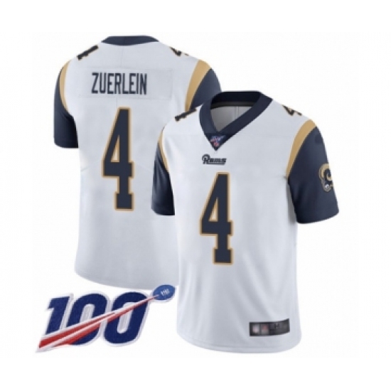 Men's Los Angeles Rams 4 Greg Zuerlein White Vapor Untouchable Limited Player 100th Season Football Jersey