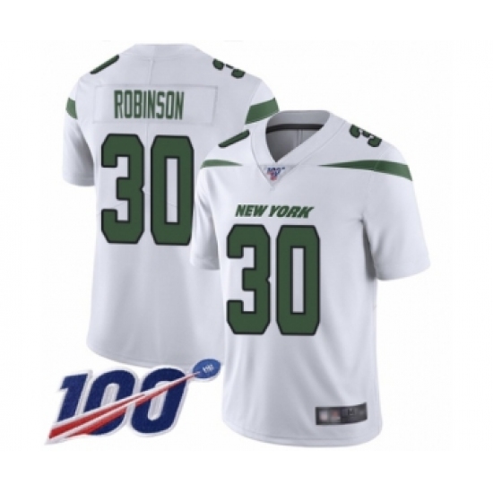 Men's New York Jets 30 Rashard Robinson White Vapor Untouchable Limited Player 100th Season Football Jersey