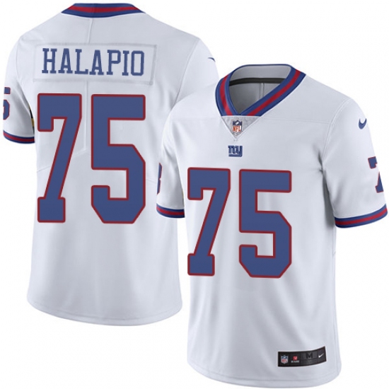 Men's Nike New York Giants 75 Jon Halapio Limited White Rush Vapor Untouchable NFL Jersey