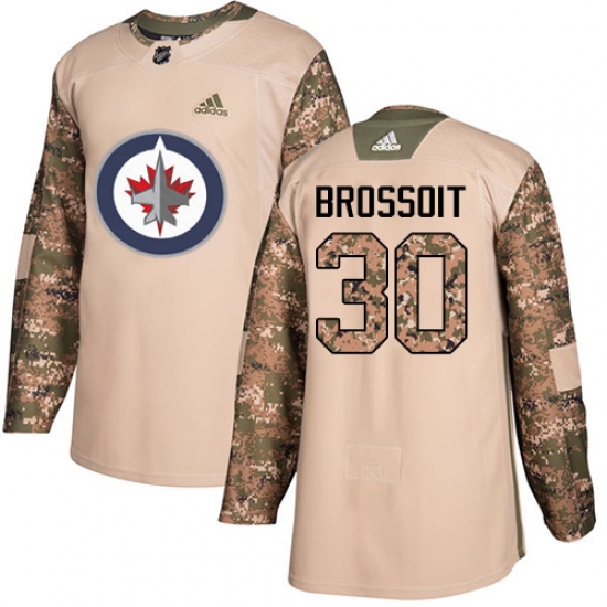 Youth Adidas Winnipeg Jets 30 Laurent Brossoit Authentic Camo Veterans Day Practice NHL Jersey