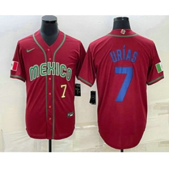 Men's Mexico Baseball 7 Julio Urias Number 2023 Red Blue World Baseball Classic Stitched Jerseys