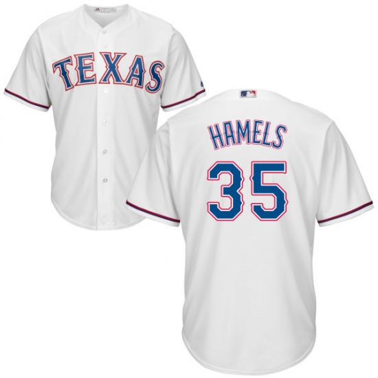 Men's Majestic Texas Rangers 35 Cole Hamels Replica White Home Cool Base MLB Jersey