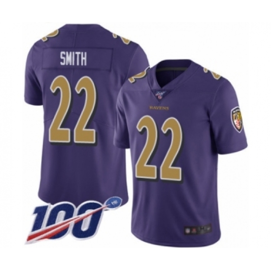 Men's Baltimore Ravens 22 Jimmy Smith Limited Purple Rush Vapor Untouchable 100th Season Football Jersey
