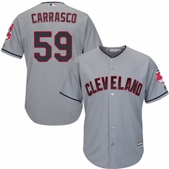 Youth Majestic Cleveland Indians 59 Carlos Carrasco Replica Grey Road Cool Base MLB Jersey
