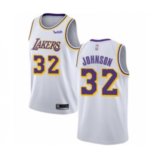 Men's Los Angeles Lakers 32 Magic Johnson Authentic White Basketball Jersey - Association Edition