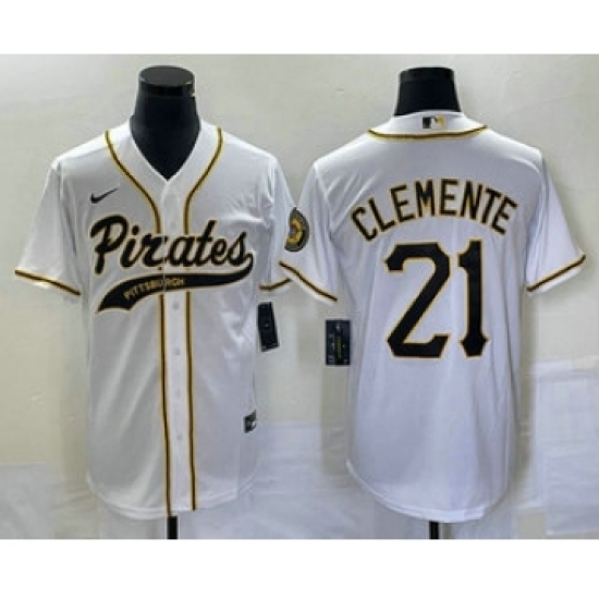 Men's Pittsburgh Pirates 21 Roberto Clemente White Cool Base Stitched Baseball Jersey