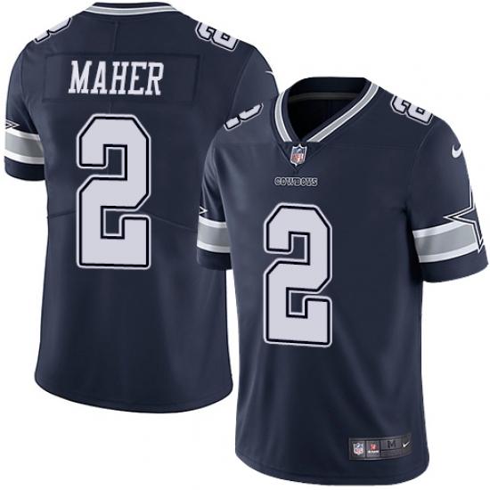 Men's Nike Dallas Cowboys 2 Brett Maher Navy Blue Team Color Vapor Untouchable Limited Player NFL Jersey