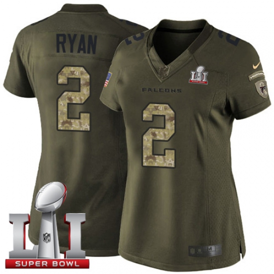 Women's Nike Atlanta Falcons 2 Matt Ryan Limited Green Salute to Service Super Bowl LI 51 NFL Jersey