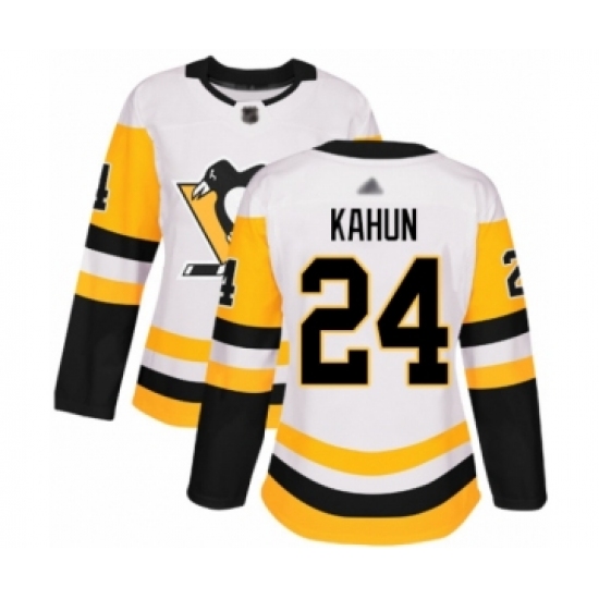Women's Pittsburgh Penguins 24 Dominik Kahun Authentic White Away Hockey Jersey