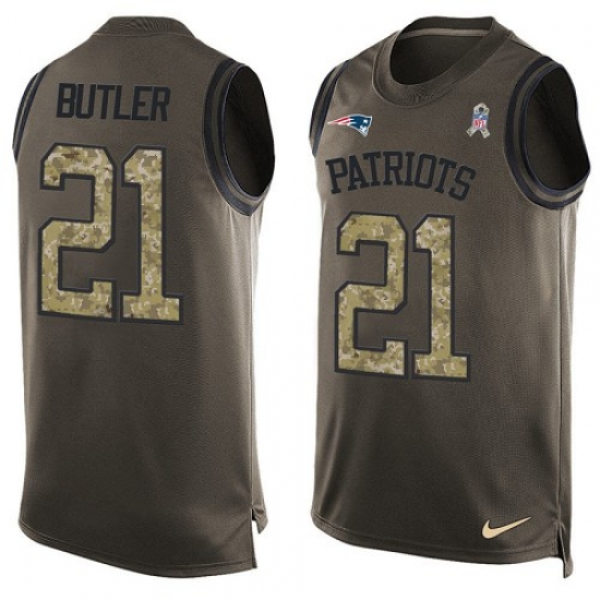 Men's Nike New England Patriots 21 Malcolm Butler Limited Green Salute to Service Tank Top NFL Jersey