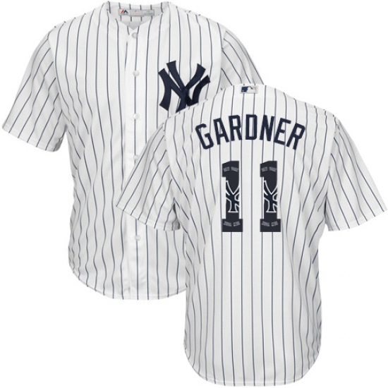 Men's Majestic New York Yankees 11 Brett Gardner Authentic White Team Logo Fashion MLB Jersey