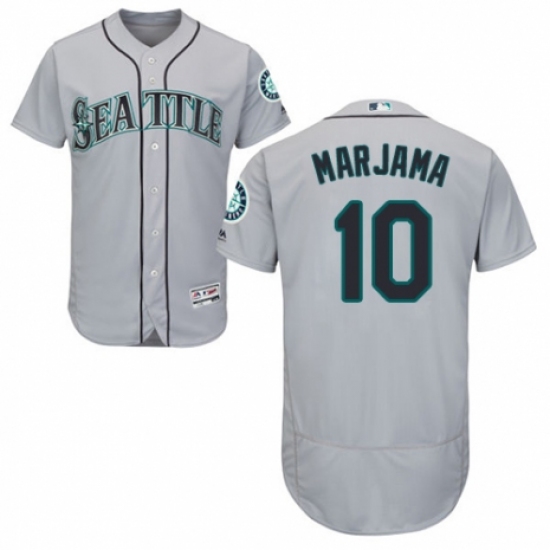 Men's Majestic Seattle Mariners 10 Mike Marjama Grey Road Flex Base Authentic Collection MLB Jersey