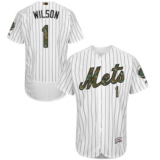 Men's Majestic New York Mets 1 Mookie Wilson Authentic White 2016 Memorial Day Fashion Flex Base MLB Jersey