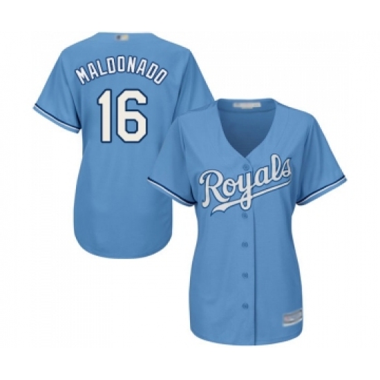 Women's Kansas City Royals 16 Martin Maldonado Replica Light Blue Alternate 1 Cool Base Baseball Jersey