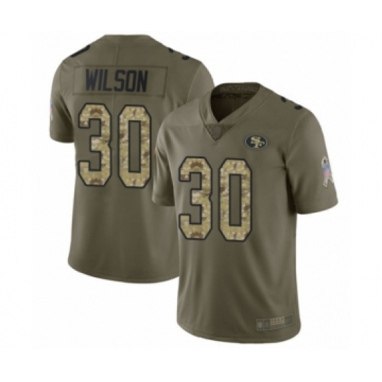 Youth San Francisco 49ers 30 Jeff Wilson Limited Olive Camo 2017 Salute to Service Football Jersey