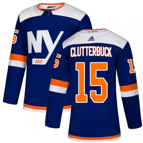 Men's Adidas New York Islanders 15 Cal Clutterbuck Premier Blue Alternate NHL Jersey