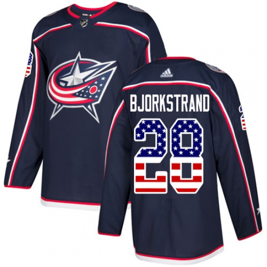 Men's Adidas Columbus Blue Jackets 28 Oliver Bjorkstrand Authentic Navy Blue USA Flag Fashion NHL Jersey