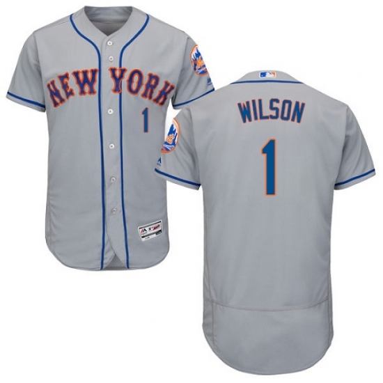 Men's Majestic New York Mets 1 Mookie Wilson Grey Road Flex Base Authentic Collection MLB Jersey