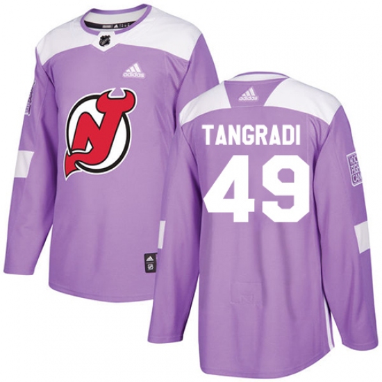 Men's Adidas New Jersey Devils 49 Eric Tangradi Authentic Purple Fights Cancer Practice NHL Jersey