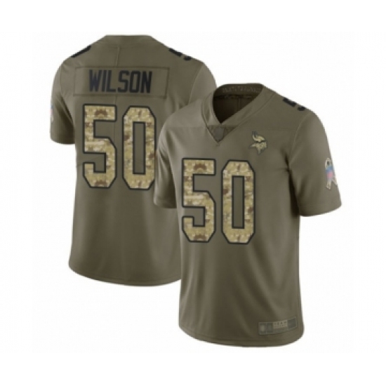 Men's Minnesota Vikings 50 Eric Wilson Limited Olive Camo 2017 Salute to Service Football Jersey