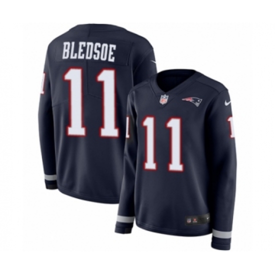 Women's Nike New England Patriots 11 Drew Bledsoe Limited Navy Blue Therma Long Sleeve NFL Jersey