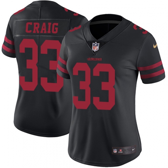 Women's Nike San Francisco 49ers 33 Roger Craig Black Vapor Untouchable Limited Player NFL Jersey