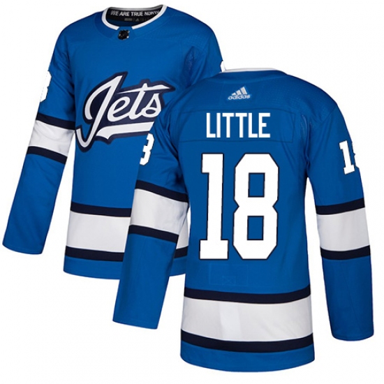 Men's Adidas Winnipeg Jets 18 Bryan Little Authentic Blue Alternate NHL Jersey