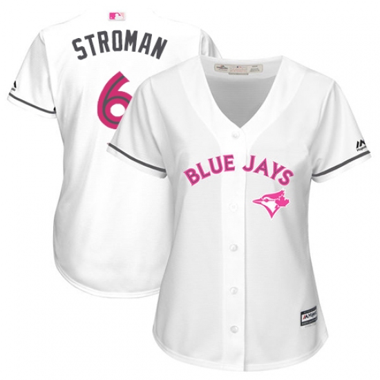 Women's Majestic Toronto Blue Jays 6 Marcus Stroman Authentic White Mother's Day Cool Base MLB Jersey