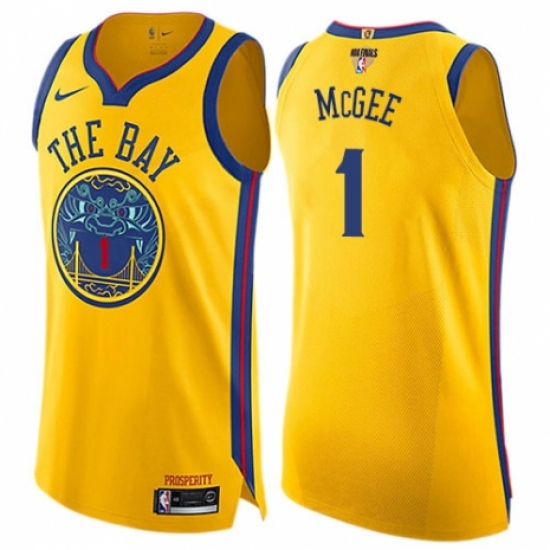 Youth Nike Golden State Warriors 1 JaVale McGee Swingman Gold 2018 NBA Finals Bound NBA Jersey - City Edition