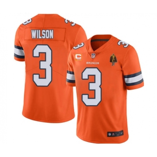 Men's Denver Broncos 3 Russell Wilson Orange With C Patch & Walter Payton Patch Limited Stitched Jersey