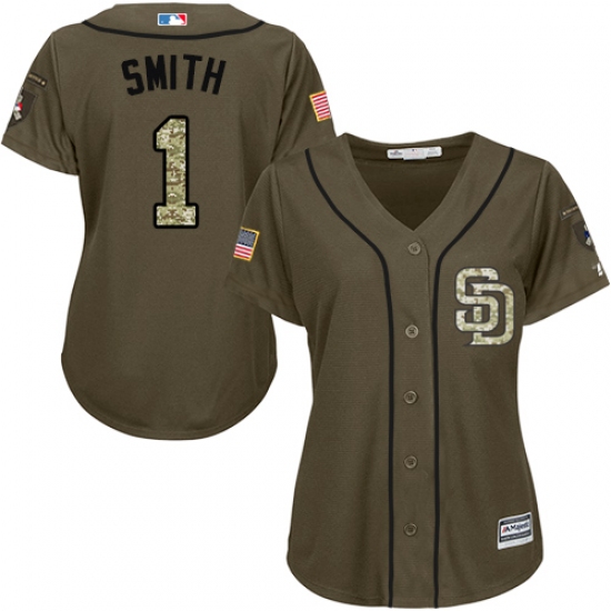 Women's Majestic San Diego Padres 1 Ozzie Smith Authentic Green Salute to Service Cool Base MLB Jersey