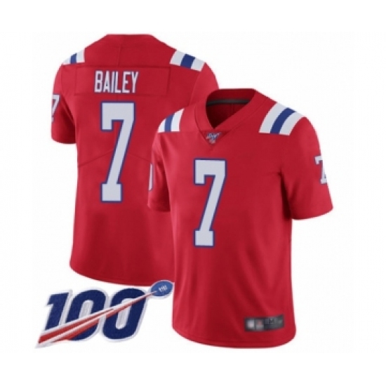 Men's New England Patriots 7 Jake Bailey Red Alternate Vapor Untouchable Limited Player 100th Season Football Jersey