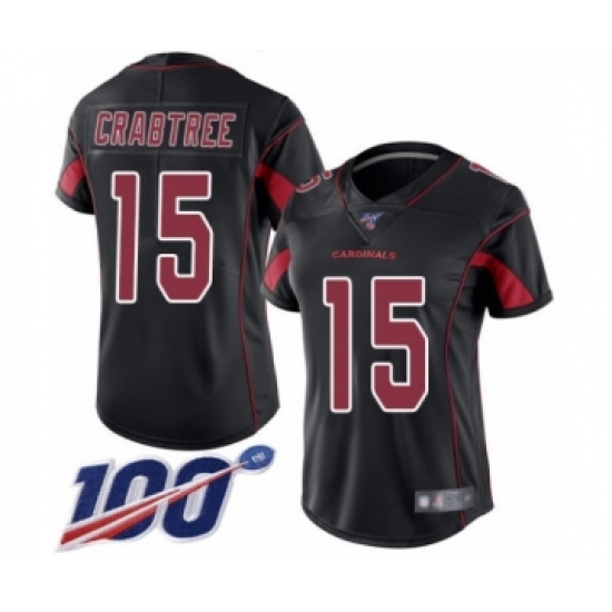 Women's Arizona Cardinals 15 Michael Crabtree Limited Black Rush Vapor Untouchable 100th Season Football Jersey