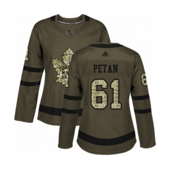 Women's Toronto Maple Leafs 61 Nic Petan Authentic Green Salute to Service Hockey Jersey