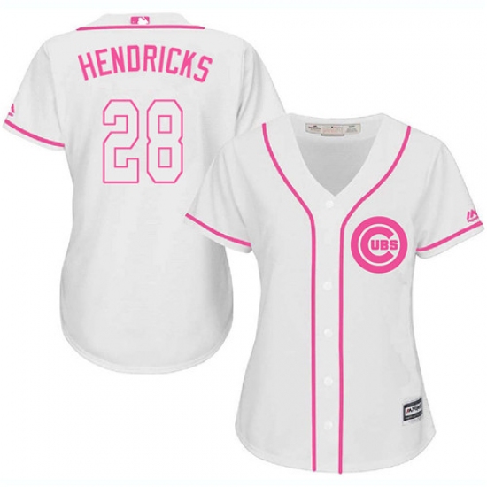 Women's Majestic Chicago Cubs 28 Kyle Hendricks Replica White Fashion MLB Jersey