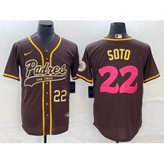 Men's San Diego Padres 22 Juan Soto Number Brown NEW 2023 City Connect Cool Base Stitched Jersey