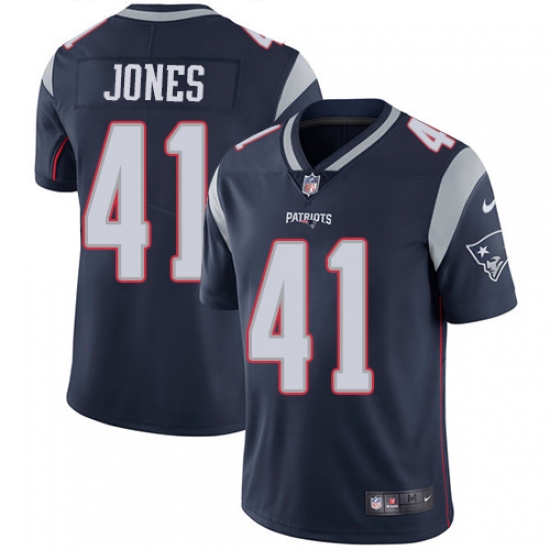 Youth Nike New England Patriots 41 Cyrus Jones Navy Blue Team Color Vapor Untouchable Limited Player NFL Jersey