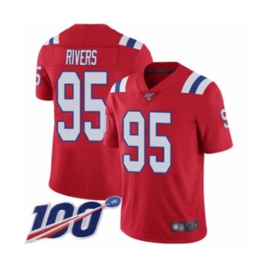 Men's New England Patriots 95 Derek Rivers Red Alternate Vapor Untouchable Limited Player 100th Season Football Jersey