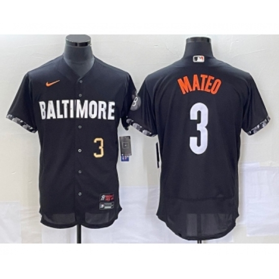 Men's Baltimore Orioles 3 Jorge Mateo Number Black 2023 City Connect Flex Base Stitched Jersey 2